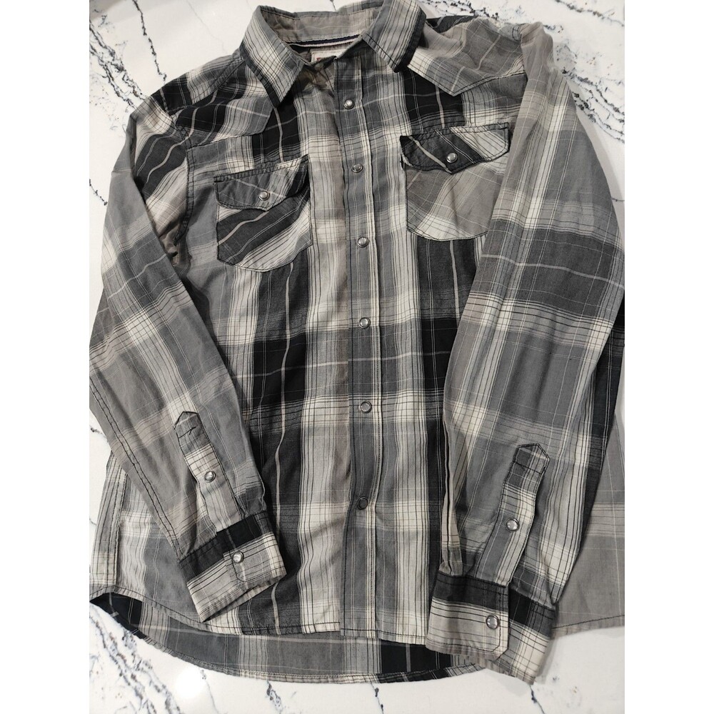 LEVIS MODERN PLAID PEARL SNAP WESTERN SHIRT Black Grey MENS SIZE Medium